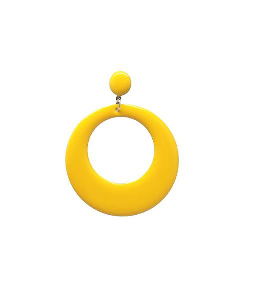 Large Round Enameled Flamenco Hoop Earrings. Yellow